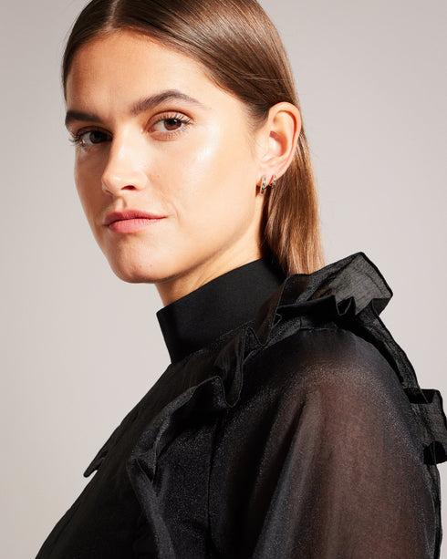 AUBREEI-Tops-Level up your wardrobe with AUBREEI. Made from organza with an oversized fit, this top strikes the perfect balance between elegance and comfort, making it an ideal choice for anything from a brunch date to a family party. Oversized organza top Frilled shoulder details 3/4 blouson sleeves Ribbed knit stand collar Lined body Button fastening Keyhole cut-out on back- Ted Baker Romania