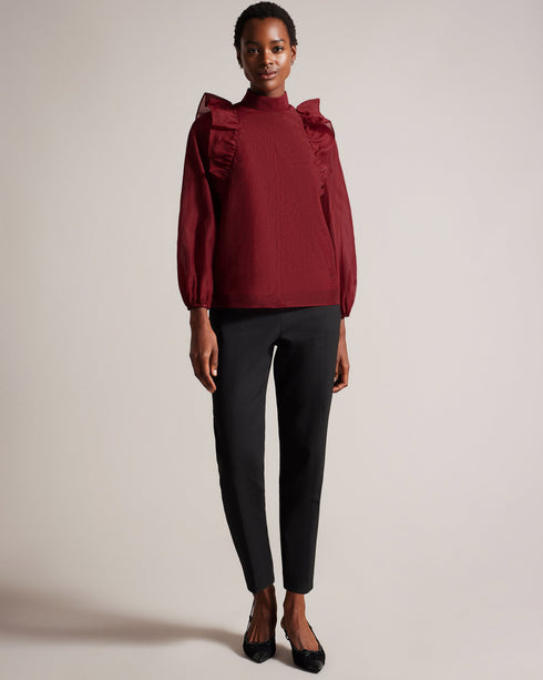 AUBREEI-Tops-Level up your wardrobe with AUBREEI. Made from organza with an oversized fit, this top strikes the perfect balance between elegance and comfort, making it an ideal choice for anything from a brunch date to a family party. Oversized organza top Frilled shoulder details 3/4 blouson sleeves Ribbed knit stand collar Lined body Button fastening Keyhole cut-out on back- Ted Baker Romania