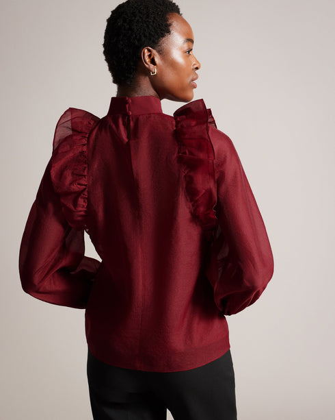 AUBREEI-Tops-Level up your wardrobe with AUBREEI. Made from organza with an oversized fit, this top strikes the perfect balance between elegance and comfort, making it an ideal choice for anything from a brunch date to a family party. Oversized organza top Frilled shoulder details 3/4 blouson sleeves Ribbed knit stand collar Lined body Button fastening Keyhole cut-out on back- Ted Baker Romania