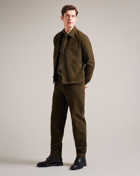RUFUST-Trousers-Give any look a tailored feel with RUFUST. These trousers have a tapered fit with angled front pockets for suave style, whilst the moleskin material adds warmth to make them even more versatile. Moleskin trousers Tapered fit Cotton blend Hook and bar double fastening Belt loops Angled front pockets Welt back pockets Lewis is 6'2" / 1.88m and wears Taupe in a Ted size 3- Ted Baker Romania