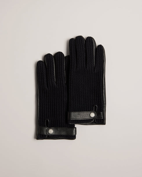 LUCASSI-Gloves-Embrace crisp mornings and early nights in LUCASSI. A luxurious mix of leather and knitted cotton keeps chilly hands warm through the season. Gloves Leather and cotton Knitted back Popper fastened wrist strap- Ted Baker Romania