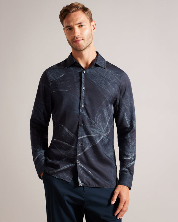 LORETO-Shirts-Introducing our LORETO shirt: a blend of classic and modern. The dragonfly print adds a touch of nature-inspired charm, while the regular fit and classic collar keep it versatile. Shirt Dragonfly print Long sleeves Regular fit Button fastening Classic collar- Ted Baker Romania