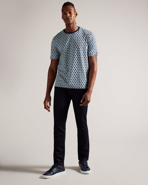 CHETEL-Tops-Bring your look to life with CHETEL. Boasting a bold geometric print and classically comfortable silhouette, this tee will be your partner in style any day of the week. T-shirt Geometric print Short sleeves Crew neck Pure cotton Ty is 6'1" / 1.86m and wears Light Blue in a Ted size 3- Ted Baker Romania