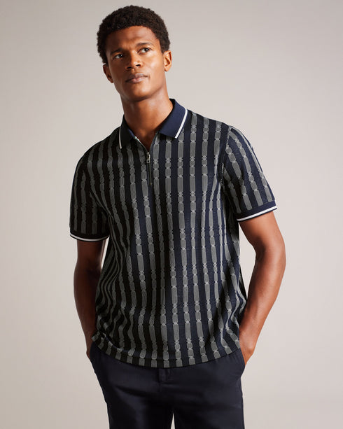 ICKEN-Tops-Meet your new favorite polo. Short sleeves, a convenient zip placket, and a geometric design make ICKEN effortlessly stylish. Polo shirt Short sleeves Zip placket Classic collar Regular fit Geometric jacquard design- Ted Baker Romania
