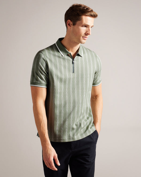 ICKEN-Tops-Meet your new favorite polo. Short sleeves, a convenient zip placket, and a geometric design make ICKEN effortlessly stylish. Polo shirt Short sleeves Zip placket Classic collar Regular fit Geometric jacquard design- Ted Baker Romania