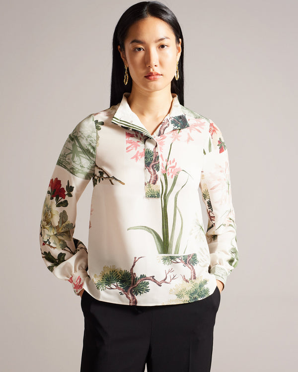 JAYNIA-Tops-It's all in the details: Shirt Stand collar Long sleeves Button placket Garden patchwork print Regular fit- Ted Baker Romania