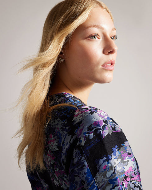 WILBUR-Dresses-Puff Sleeve Jacquard Midi Dress- Ted Baker Romania