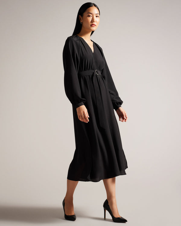 COMUS-Dresses-From a day in the office to evening drinks, COMUS has you covered. With its long sleeves and V-neck, it's effortlessly chic. Gathered shoulders add a touch of elegance to complete the look. Midi shirt dress Long sleeves V-neck Belted waist Gathered shoulders- Ted Baker Romania