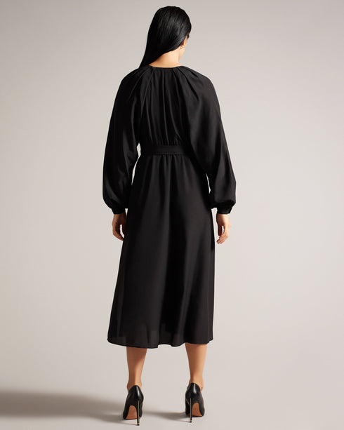 COMUS-Dresses-From a day in the office to evening drinks, COMUS has you covered. With its long sleeves and V-neck, it's effortlessly chic. Gathered shoulders add a touch of elegance to complete the look. Midi shirt dress Long sleeves V-neck Belted waist Gathered shoulders- Ted Baker Romania