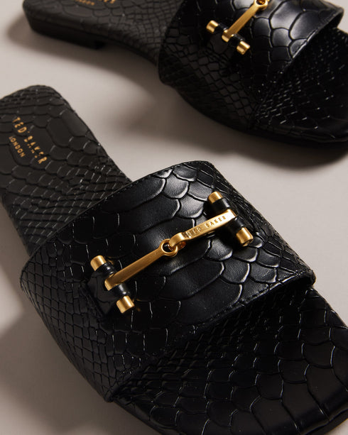 ASHINU-Sandals-It's all in the details: Sandals Croc effect leather Slip on Logo engraved T hardware Logo detailing- Ted Baker Romania