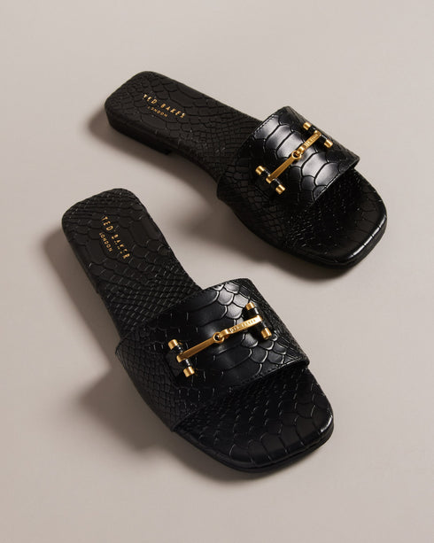 ASHINU-Sandals-It's all in the details: Sandals Croc effect leather Slip on Logo engraved T hardware Logo detailing- Ted Baker Romania