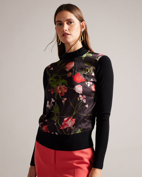 FRASIEE-Knitwear-It's all in the details: Knitted sweater Ribbed collar Floral print Long sleeve design- Ted Baker Romania