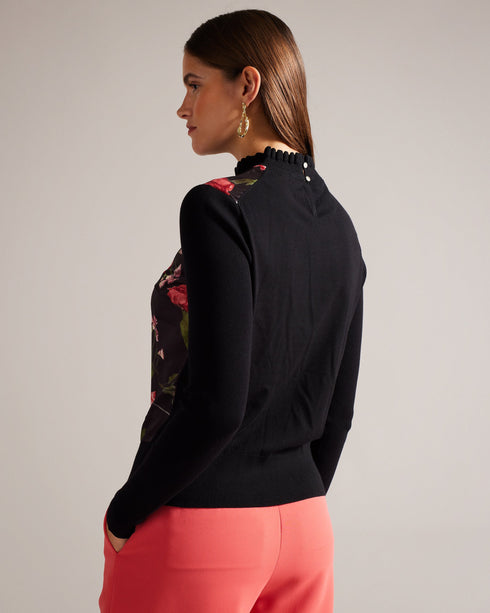 FRASIEE-Knitwear-It's all in the details: Knitted sweater Ribbed collar Floral print Long sleeve design- Ted Baker Romania