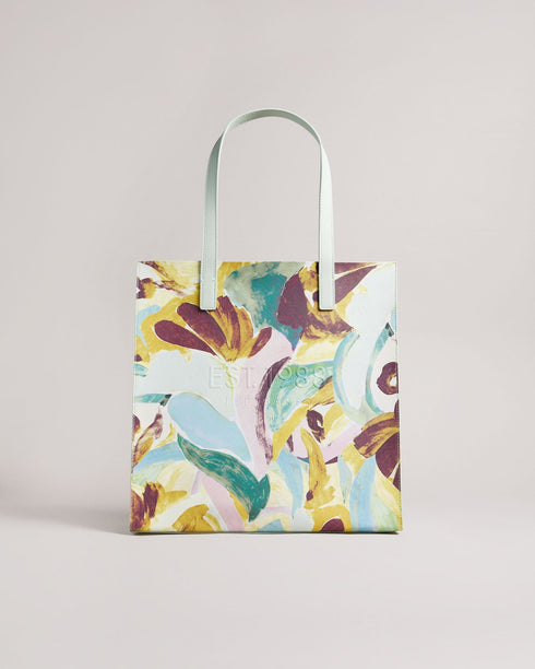 BRELCON-Bags-Hold your head high as you walk down the street with BRELCON. With a colorful brush stroke pattern, this shopper bag is sure to elevate your style game. This bag is complete with two top handles and an embossed Ted Baker branding. This product is made with 40% recycled polyester and 18% recycled polyurethane. Fabric made with recycled materials saves water and energy and helps divert waste from landfill. Large shopper bag Sand Dune brush strokes print Two top handles One internal pocket Embosse