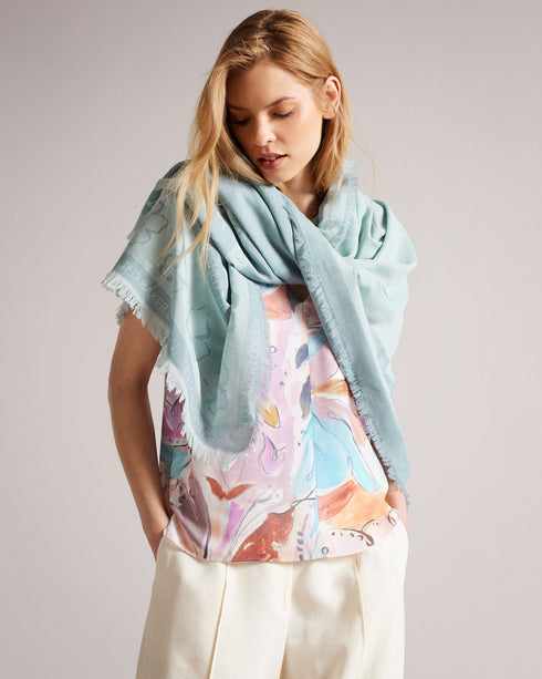 KEMILY-Scarves-Elevate your wardrobe with KEMILY. Our signature magnolia motif brightens up this floaty scarf and will add a sleek accent to your everyday looks. Ted Baker accessories collection Square scarf Magnolia print Fringed edge Dimensions: 90cm x 90cm- Ted Baker Romania