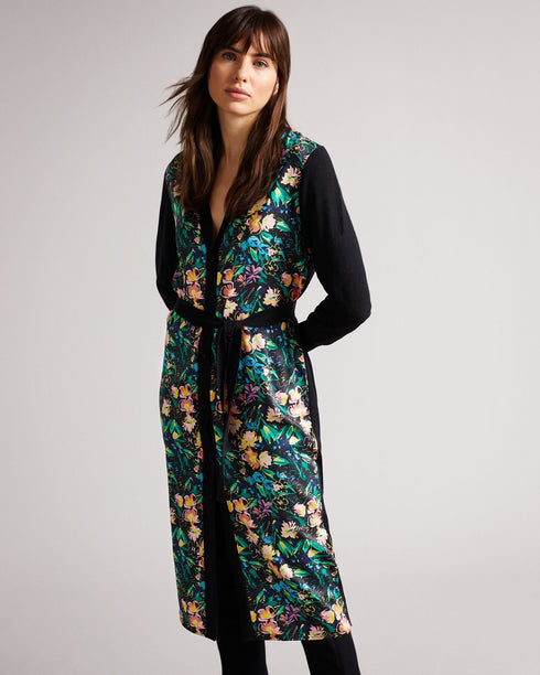 TILJA-Knitwear-Longline Woven Front Cardigan- Ted Baker Romania