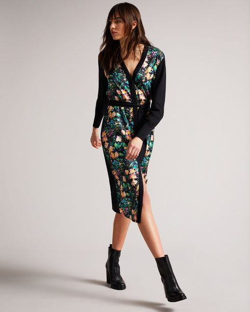 TILJA-Knitwear-Longline Woven Front Cardigan- Ted Baker Romania