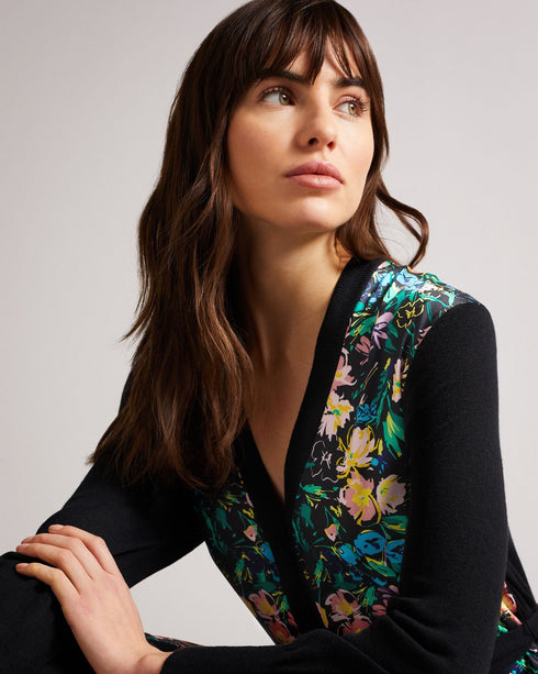 TILJA-Knitwear-Longline Woven Front Cardigan- Ted Baker Romania