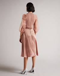 LHARRA-Dresses-Knit Satin And Organza Midi Dress- Ted Baker Romania