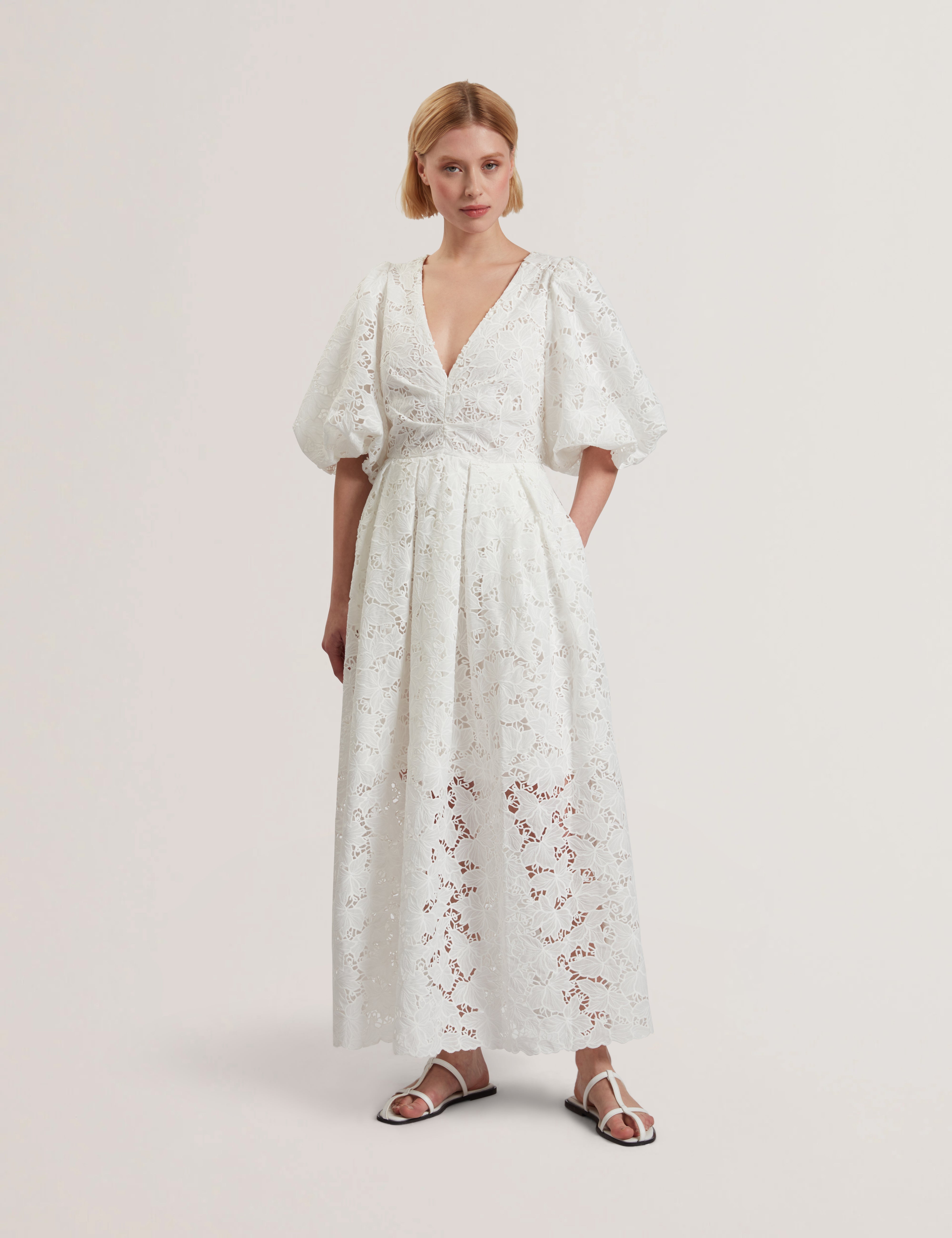 KEETIA Balloon Sleeve V-Neck Midi Dress | Ted Baker Croatia – Ted